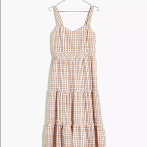 Gingham Sweetheart Ruffle-Tiered Midi Dress